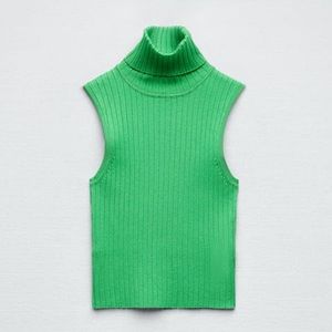 Zara - Green Ribbed Knit Crop Top - Small